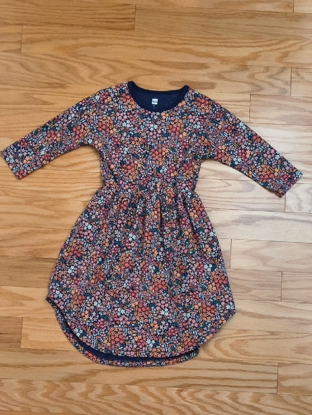 Tea Collection Navy Floral Print Long-Sleeve Dress